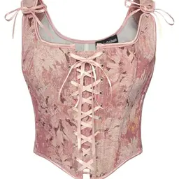 SCARLET DARKNESS Damen Vintage Weste mit Schnürung - Rosa Blumen, Größe 38