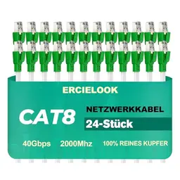 Ercielook Cat8 Lan Kabel, 0,15m, 40 Gbit/s, Flachkabel, 24 Stück