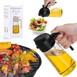 Kimimara 2 in 1 Ölsprüher 470ML - Ölspender für Grillen, Kochen, Salate und Backen - Küchenutensilien (schwarz)