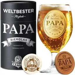 KEZKALS Papa Geschenk Weihnachten Bierglas mit Gravur
