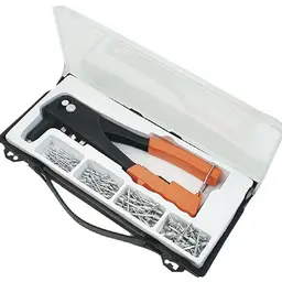 Brüder Mannesmann Blindnietzange Set für DIY & Reparaturen, 2,4-4,8 mm Nieten, inkl. Koffer, 100 Aluminiumnieten & 4 Mundstücke