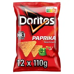 Doritos Paprika Tortilla Nachos - Herzhafter Snack aus Mais (12 x 110g)