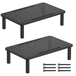 BONTEC Höhenverstellbarer Monitorständer - Ergonomischer Bildschirmständer für Laptop, Computer & Drucker - Schwarz 2er Pack