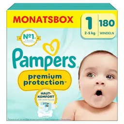 Pampers Premium Protection Größe 1, 180 Windeln, doppelter Hautschutz