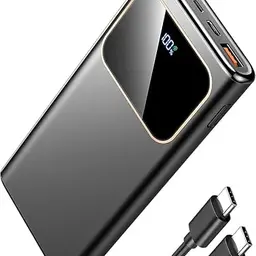 Power Bank 10000 mAh, 22,5W Schnellladung, USB-C Externer Akku, Tragbares Ladegerät, Elegantes Schwarz