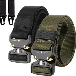 2er Set Unisex Nylon Gürtel mit Schnellverschluss, Militär-Stil, Armee-Grün und Schwarz, Einheitsgröße