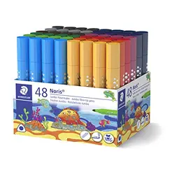 STAEDTLER Jumbo Fasermaler Noris, Ergonomischer Schaft, 48 Marker, Strichbreite ca. 3 mm, leicht auswaschbar