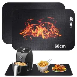 Feuerfeste Unterlage 2 Stück, Hitzebeständige Matte für Küche, Anti-Rutsch, Wasserdicht 40 x 60 cm, Schwarz