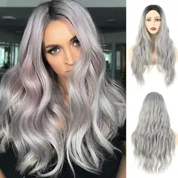 Graue Halloween Perücke für Damen - Lang und Lockig, Ombre Schwarz-Grau