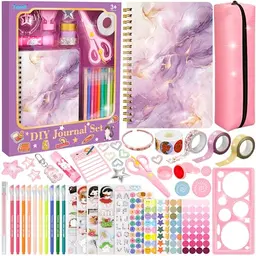 DIY Journal Set für Kinder - Scrapbook und Tagebuch Zubehör mit A5 Notizbuch - Geschenk für Mädchen von 6 bis 12 Jahren