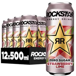 Rockstar Energy Drink Strawberry Lime - Zero Sugar - Energiedrink ohne Zucker, EINWEG (12 x 500ml)