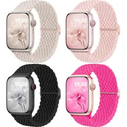 Jiamus 4er Pack Geflochtenes Armband für Apple Watch 38-42mm - Elastisches Solo Loop Armband für Herren und Damen