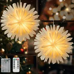 Lewondr Papierstern Deko 2er Set - Weihnachtslaternen mit Fernbedienung und 6H Timer für die Zuhause Dekoration
