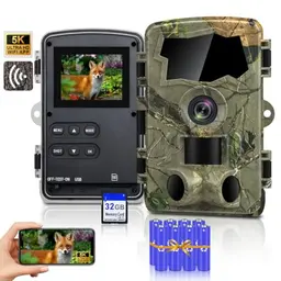 Lutranstra 5K Wildkamera WLAN, 64MP, Full HD, Nachtsicht, Bewegungssensor, App-Übertragung, inkl. 32GB SD-Karte & Batterien
