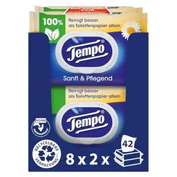 Tempo Toilettentücher "Sanft & Pflegend" - Megapack mit 16 Duo Packs à 42 Tüchern - Mit Kamille, dermatologisch getestet