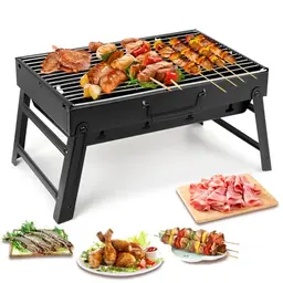 Tragbarer Holzkohlegrill für Outdoor Camping, Edelstahl Smoker BBQ Pit (Mittel), Schwarz