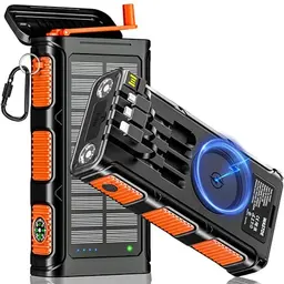 WASTDE Solar Powerbank 26800mAh mit Handkurbel, 7 Ausgängen, USB-C Schnellladung - wasserdichte Outdoor Power Bank für Camping