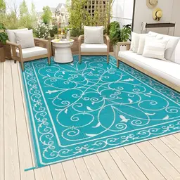 Famibay Wetterfester Outdoor Teppich für Terrasse und Balkon, Wendbar, Leichtgewicht, 150 x 245 cm (Teal)