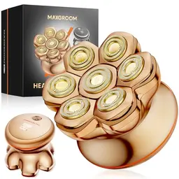 7D PRO Glatzenrasierer Herren, IPX6 wasserdicht, kabellos, schwebender Kopf, 8800 U/Min, 1400mAh Akku, goldfarben