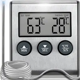 Retoo Digitales Grill- und Fleischthermometer mit Temperaturbereich 0-250°C, Hintergrundbeleuchtung, geeignet für BBQ und Smoker