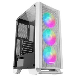 Mars Gaming MC-C Weiß ATX PC Gehäuse mit Glas-Seitenteil und 3 RGB Lüftern