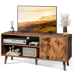 WLIVE TV Schrank für Fernseher bis 55 Zoll, TV Lowboard mit offenem Stauraum, Vintagebraun-Schwarz