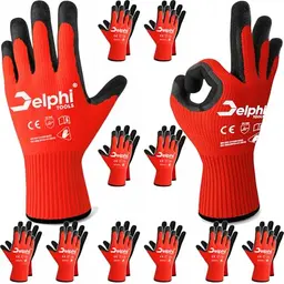 Delphi Arbeitshandschuhe, Latex beschichtet, 10 Paar, Größe 8-M, rot