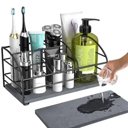 Luxspire Zahnbürstenhalter mit 5 Steckplätzen und Kieselgur Tablett, Schwarz
