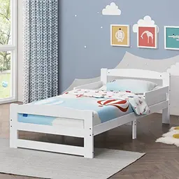 Juskys Jugendbett Arona 90x200 cm - Massivholz Bettgestell mit Rausfallschutz und Stauraum - Weiß