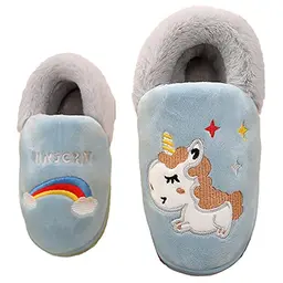 Unitysow Hausschuhe für Kinder, gemütliche Plüsch-Pantoffeln in See Blau, Gr. 28/29, rutschfest und warm