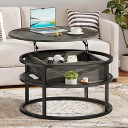 DWVO Runder Couchtisch mit Ablagefläche, rustikal und klein für das Wohnzimmer