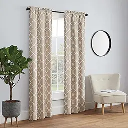 Vickery 56" x 63" Taupe Curtains - Decorative Double Panel Rod Pocket for Bedroom & Living Room