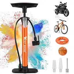 Fahrradpumpe für alle Ventile - 11 Bar/160 Psi - Standpumpe für Rennrad, E-Bike, Mountainbike (Orange)