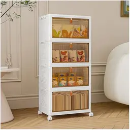 TidyTrove 4er Set stapelbare Aufbewahrungsboxen mit Deckel, 23L, faltbar und mit Türen und Rollen für Haus und Büro