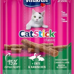 Vitakraft Cat Stick Classic, Ente und Kaninchen, Katzensnack, 3 x 6g, ohne Zucker
