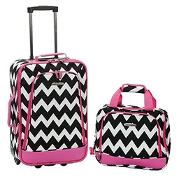 Rockland 2-teiliges Gepäck-Set, Rosa Chevron, erweiterbar, modisch