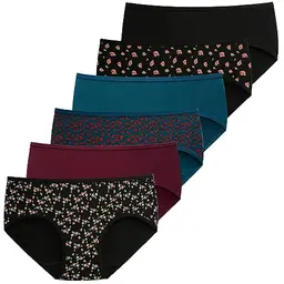 INNERSY Damen Slips Baumwolle Hipster Unterwäsche, 6er Pack (XL, 3 Blumenmuster/3 Einfarbig)