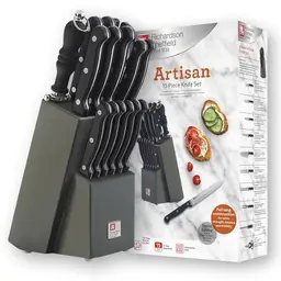 Richardson Sheffield ARTISAN 15-teiliges Küchenmesser-Set im Holzblock | Schwarz