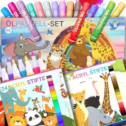 Sabbatbox Ölpastellkreide und Acrylstifte 96er Set für Kinder, kinderfreundliches Design, weiche Farben, ideal für Kindergarten und Kunstprojekte