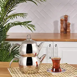 Karaca Adelya Mini Teekannen-Set, 0,65 L Teekanne & 1,1 L Teekocher, Edelstahl, induktions- und spülmaschinengeeignet