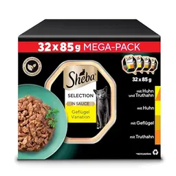 SHEBA Adult Katzenfutter nass - 32x85g Schalen mit Geflügel in Sauce