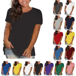 Damen Oversize T-Shirt Einfarbig Leicht Sommer Tops Baumwolle Schwarz S