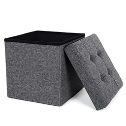 SONGMICS Faltbarer Sitzhocker mit Stauraum, 38 x 38 x 38 cm, dunkelgrau