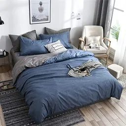 Boqingzhu Wendebettwäsche Set 200×220 cm in Blau/Grau, 3-teilig, 100% Microfaser