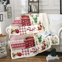 Fleece-Decke Weihnachten 75x100 cm - Rot mit Weihnachtsbaum und Hirsch