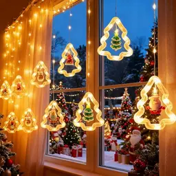 Qoosea Lichterkettenvorhang, 3M 100 LED Weihnachtsbeleuchtung für Fenster, Wasserdicht, Warmweiß, 8 Modi, Deko für Weihnachten & Hochzeit