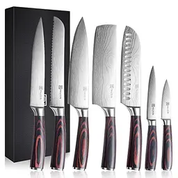 PAUDIN 7-teiliges Küchenmesserset aus Edelstahl mit ergonomischem Holzgriff, ideal als Geschenk