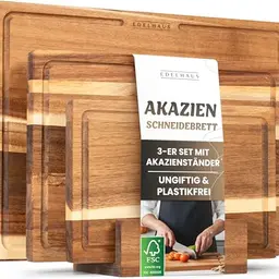 EDELHAUS Schneidebrett Set aus Massiver Akazie - 3 Größen mit Saftrille