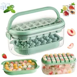 Eiswürfelbehälter mit Deckel, 54 Fächer für Eiswürfel Kugeln & Quadrate, BPA-frei (Grün)