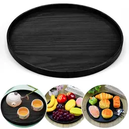DTYGUIXE Rundes Holztablett 30CM - Dekotablett für Getränke, Kaffee, Schlüssel und Kosmetika (Schwarz)